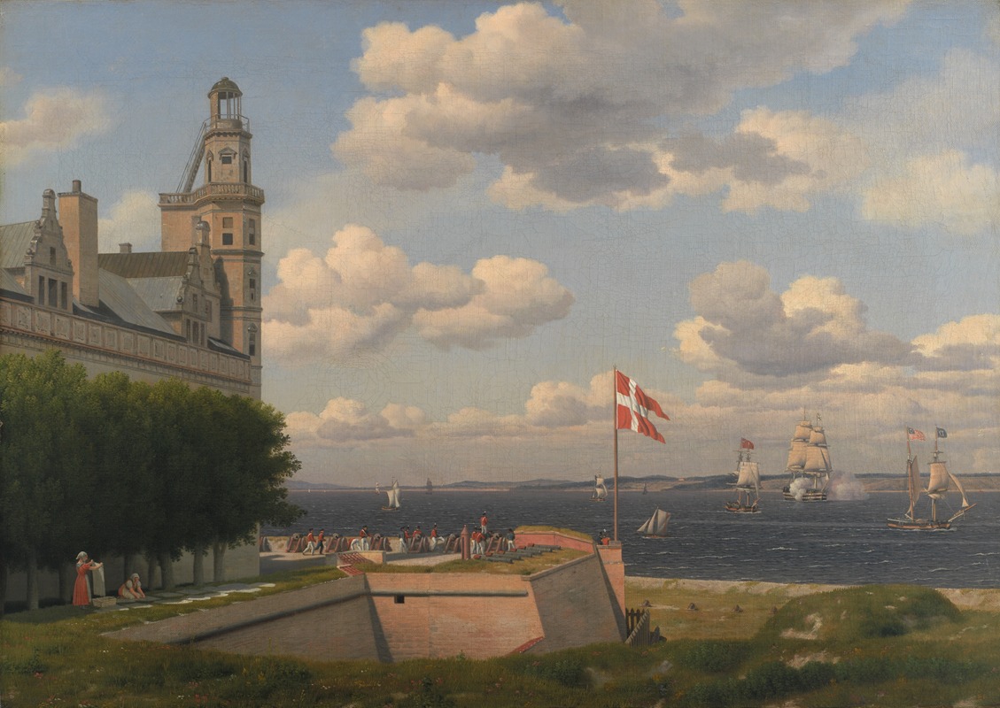 Christoffer Wilhelm Eckersberg - A View towards the Swedish Coast from the Ramparts of Kronborg Castle