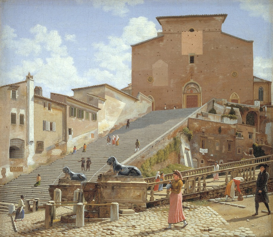 Christoffer Wilhelm Eckersberg - The Marble Steps leading up to the Church of Santa Maria in Aracoeli in Rome