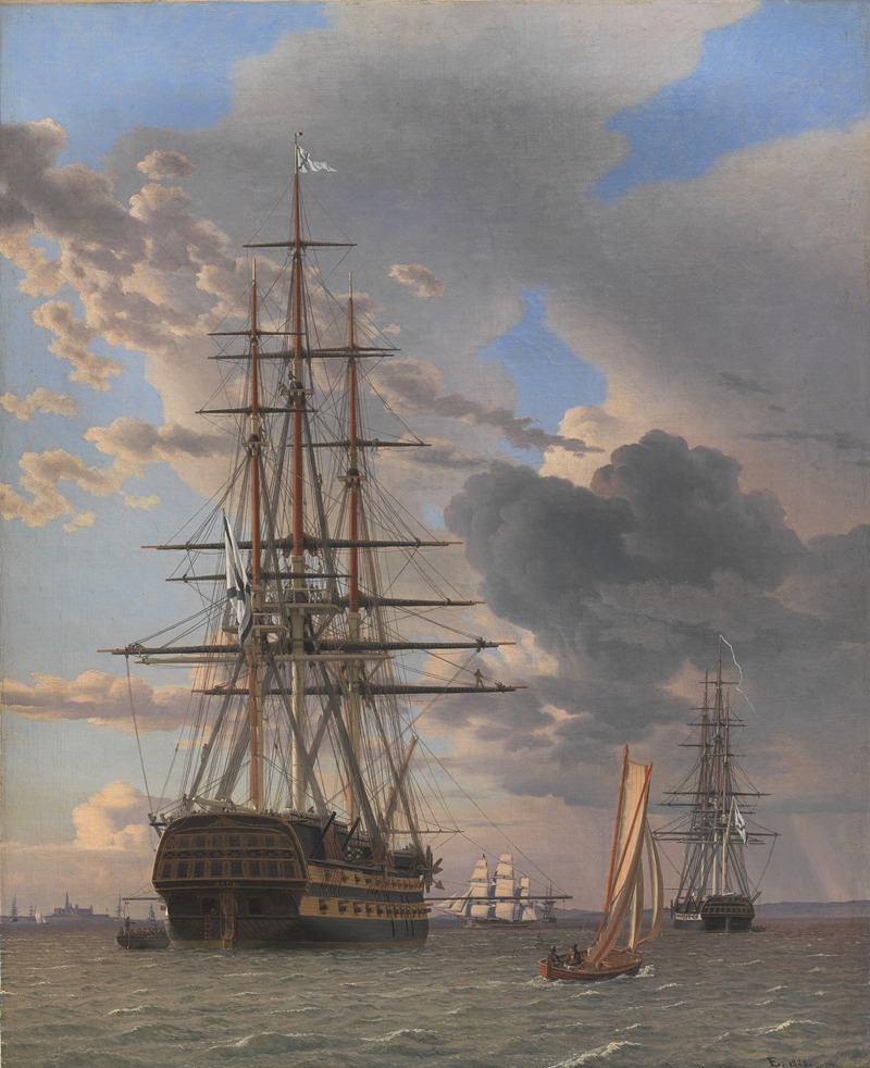 Christoffer Wilhelm Eckersberg - The Russian Ship of the Line ‘Asow’ and a Frigate at Anchor near Elsinore