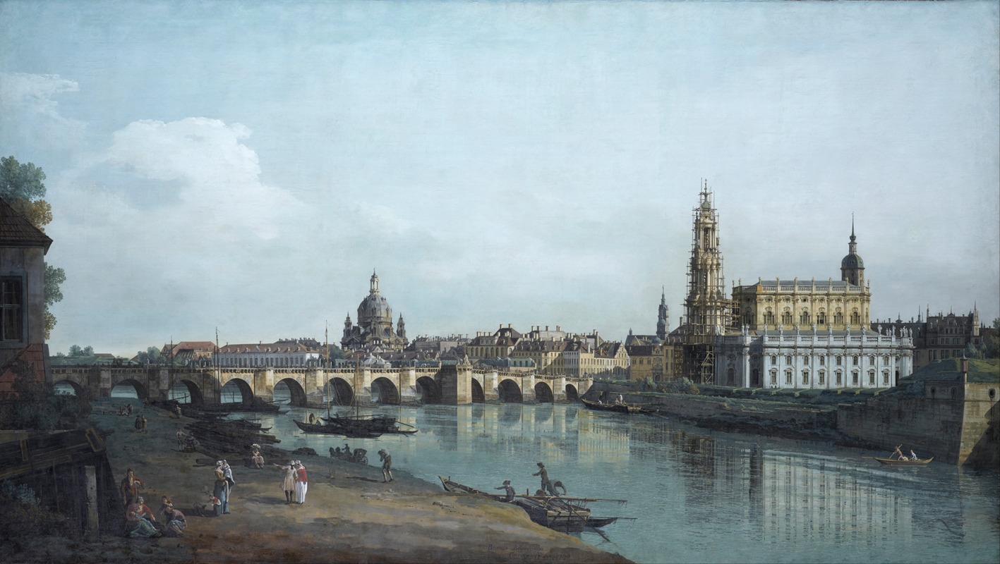 Bernardo Bellotto - Dresden seen from the Right Bank of the Elbe, beneath the Augusts Bridge