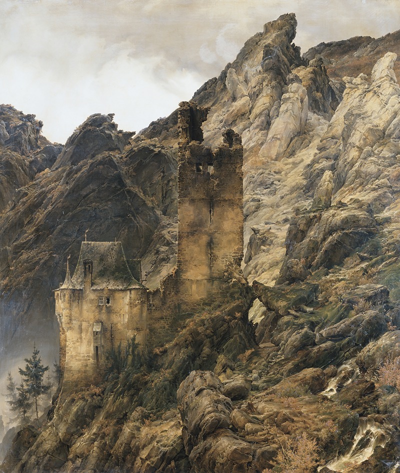 Karl Friedrich Lessing - Rocky Landscape, Gorge with Ruins