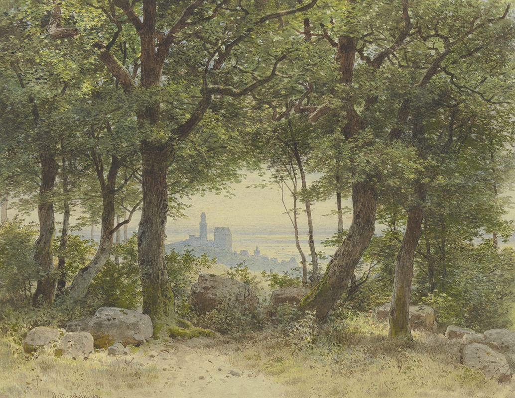 Carl Theodor Reiffenstein - Ansicht von Kronberg mit weitem Blick in die Ferne vom Ausgang des Falkensteiner Waldes gesehen