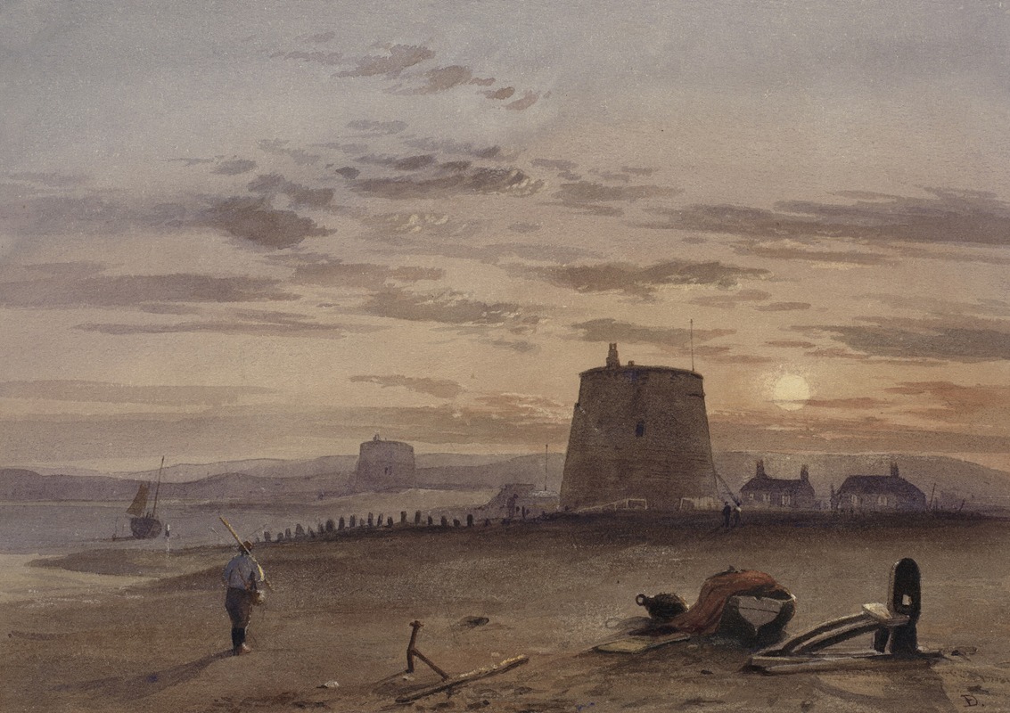 Charles Bentley - Martello Tower at St. Leonards against setting sun