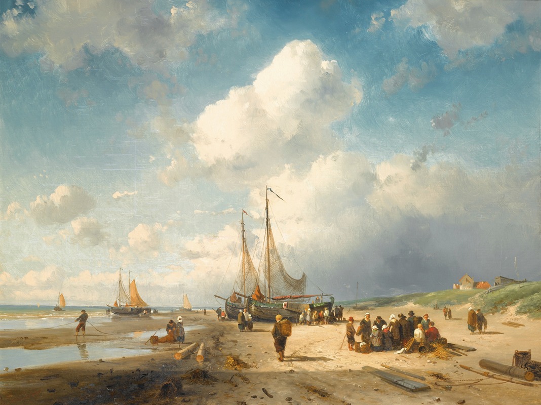 Charles Leickert - Coastal Scene With Fisherfolk
