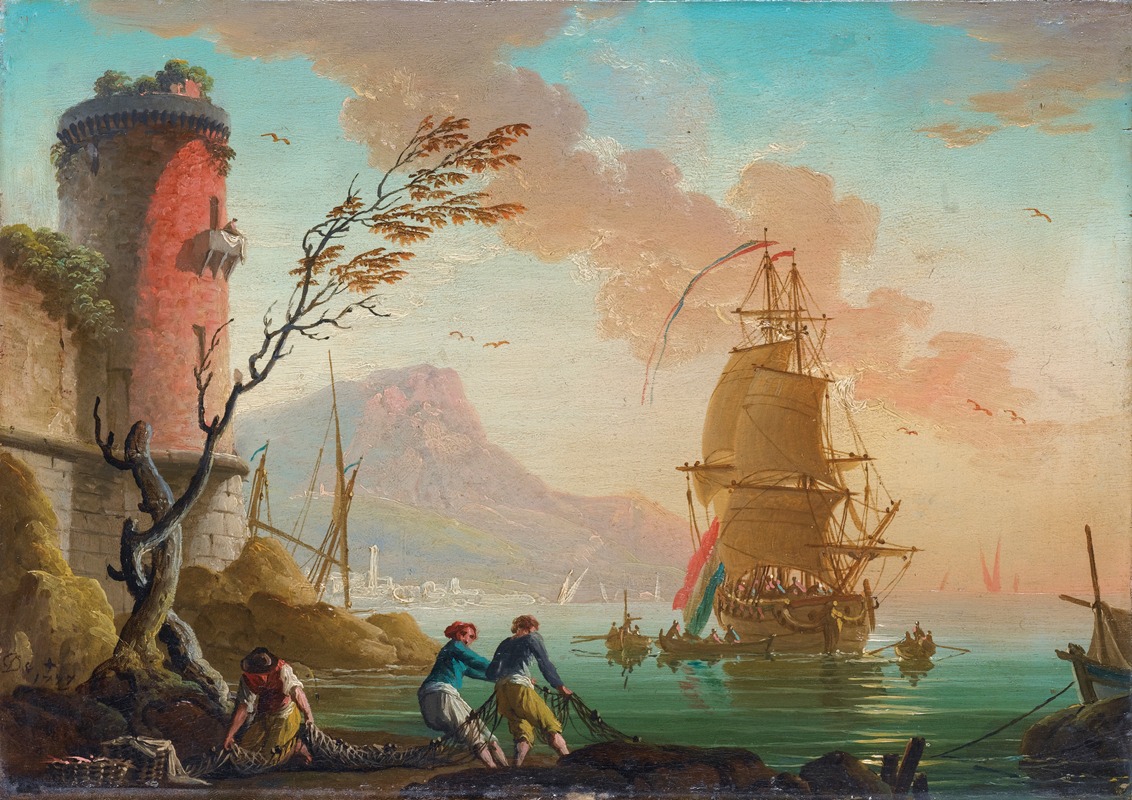 Charles-François Grenier De Lacroix - Fishing Scene In A Harbor