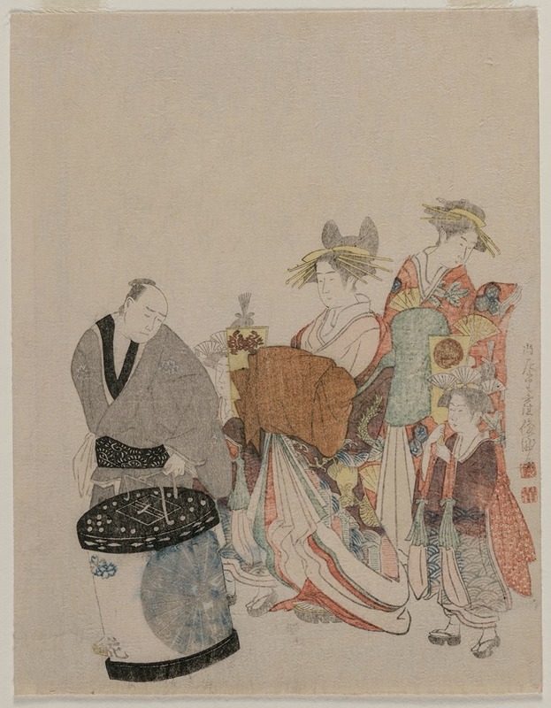 Kubo Shunman - Courtesan on the Town with Attendants at Night