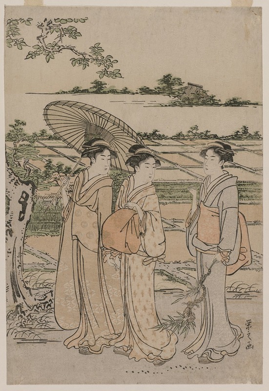 Chōbunsai Eishi - Three Women Strolling in the Countryside