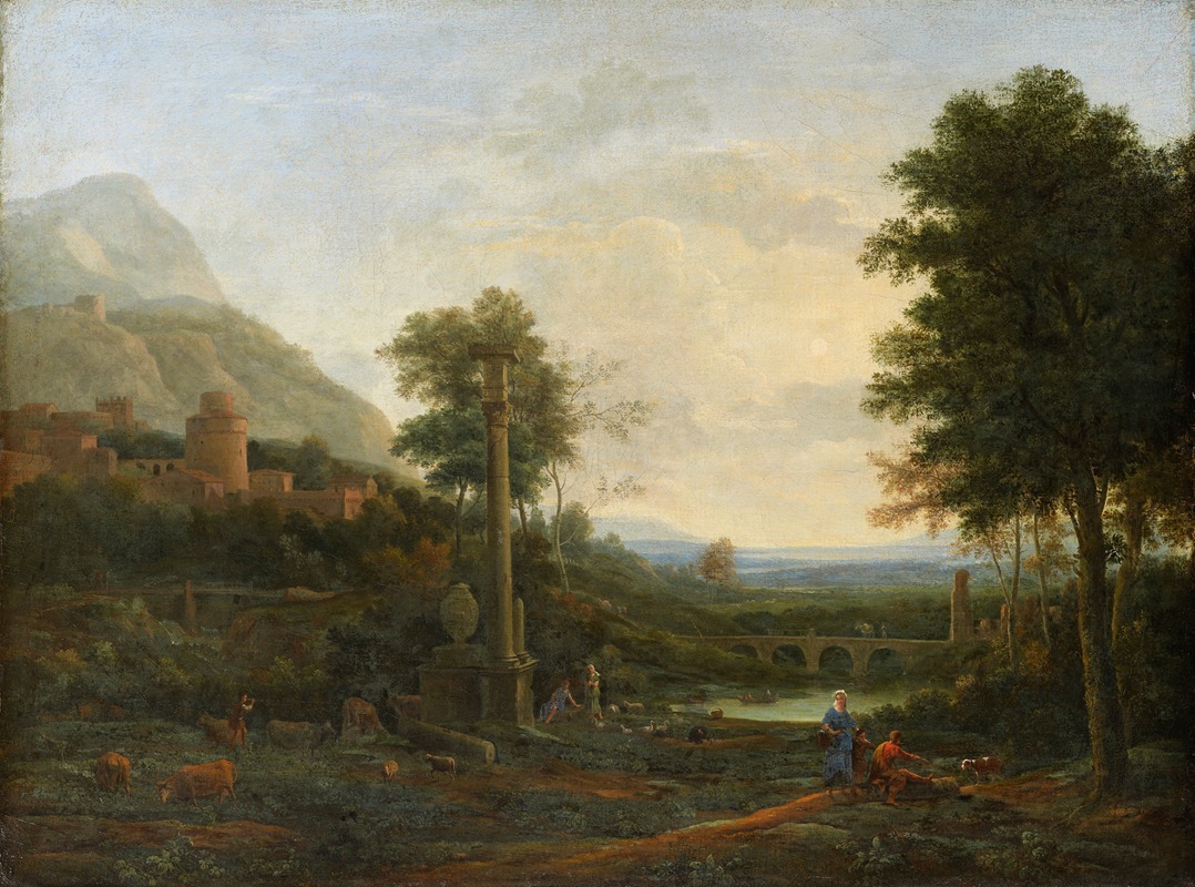 Claude Lorrain - Landscape with a Column and Figures