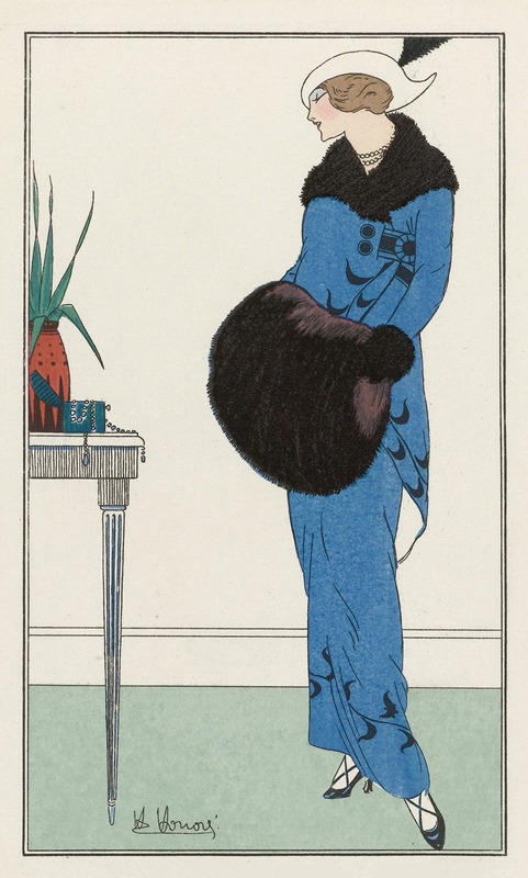 H. Honore - Robe de duvetin bleu