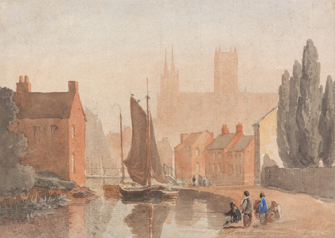 David Cox - Lincoln Cathedral from Brayford Pool