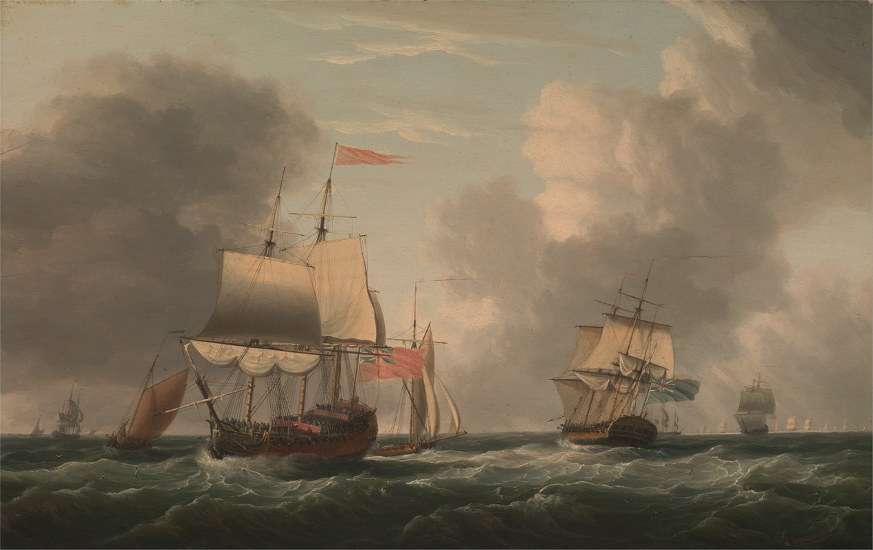 Dominic Serres - An English Two-Decker Lying Hove to, with Other Ships and Vessels in a Fresh Breeze