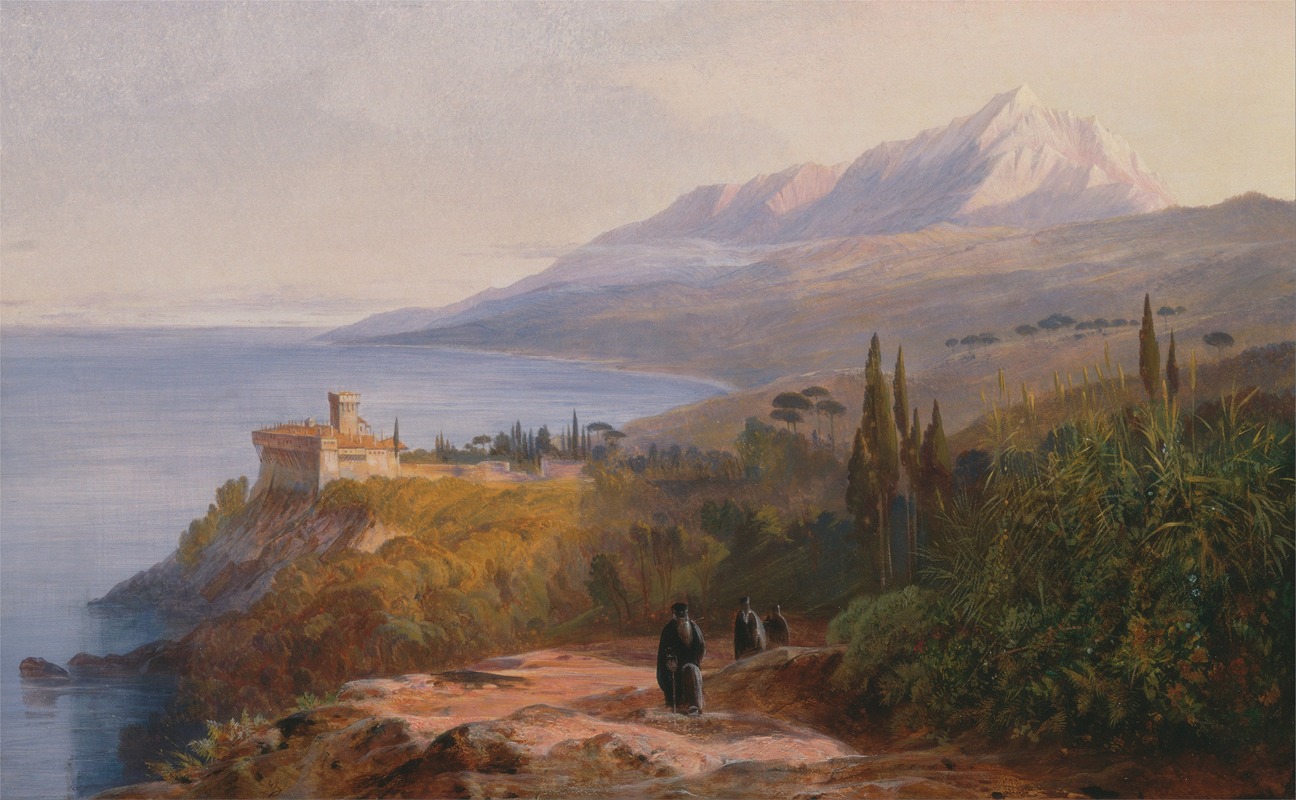 Edward Lear - Mount Athos and the Monastery of Stavronikétes