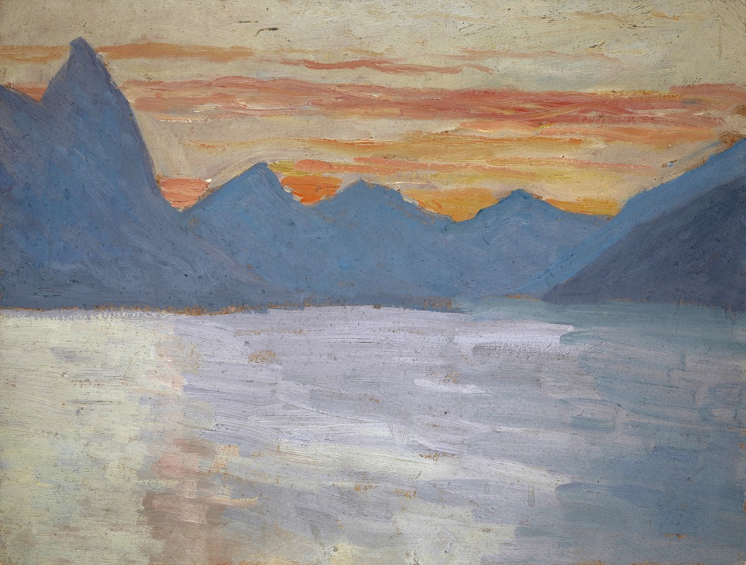 Ernst Schiess - View on the Lake of Lugano toward the Mountains of Porlezza before Sunrise