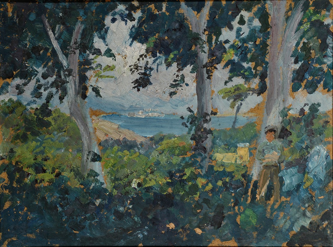 Ernst Schiess - View through Trees on a Southern Bay at th Sea