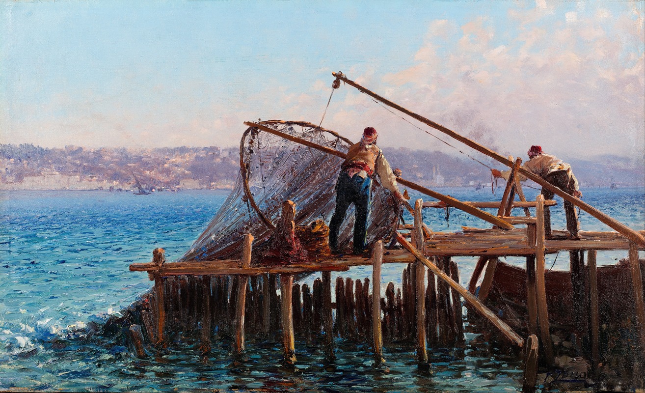 Fausto Zonaro - Fishermen Bringing in the Catch
