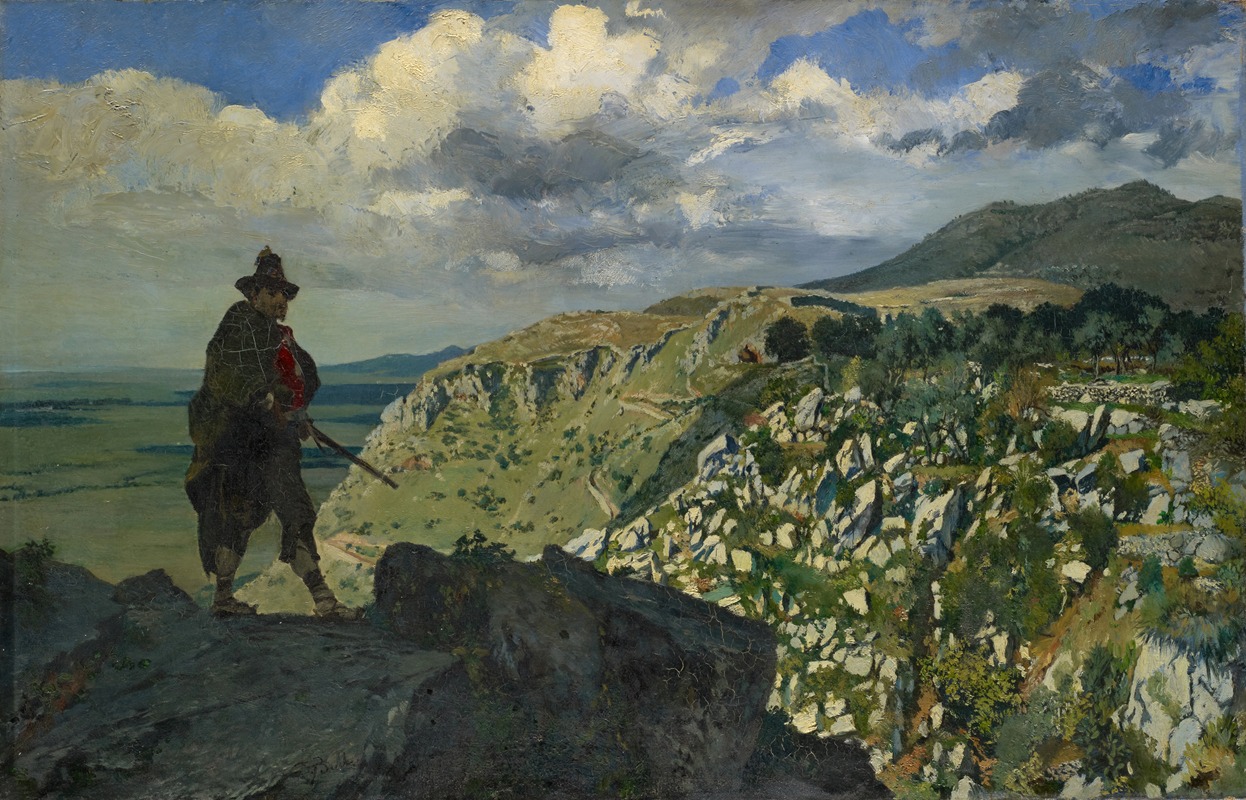 Frank Buchser - Brigand Standing Guard in the Mountains