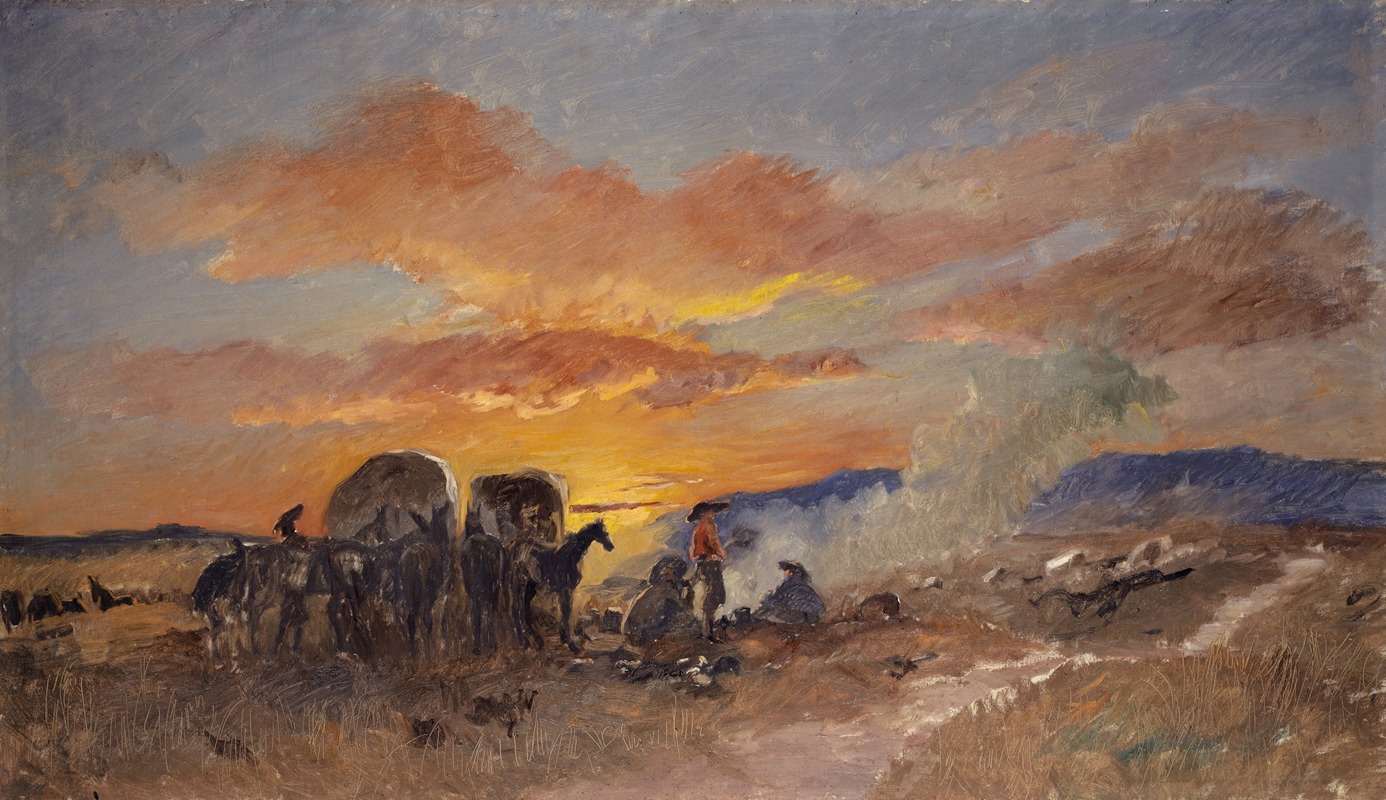 Frank Buchser - Campfire at Sunrise in the Laramie Plains