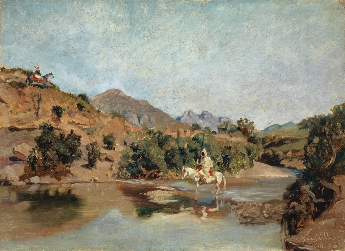 Frank Buchser - Moroccan Rider Crossing the Ford at Wad Boswicha