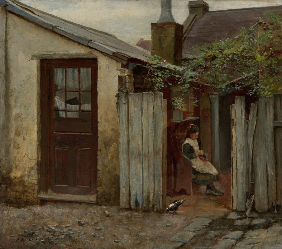 Frederick McCubbin - Girl with bird at the King Street bakery