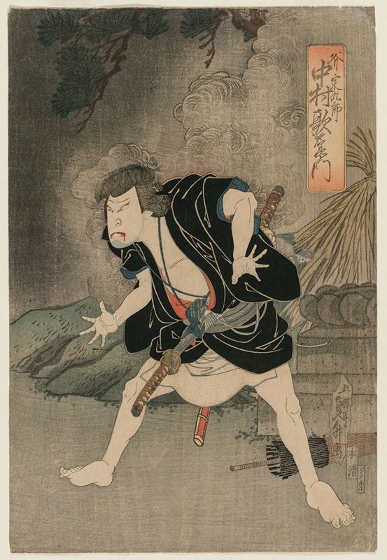 Utagawa Sadamasu - Nakamura Utaemon IV as Ono Sadakuro in Act Five of Kanadehon Chushingura, Naka Theater