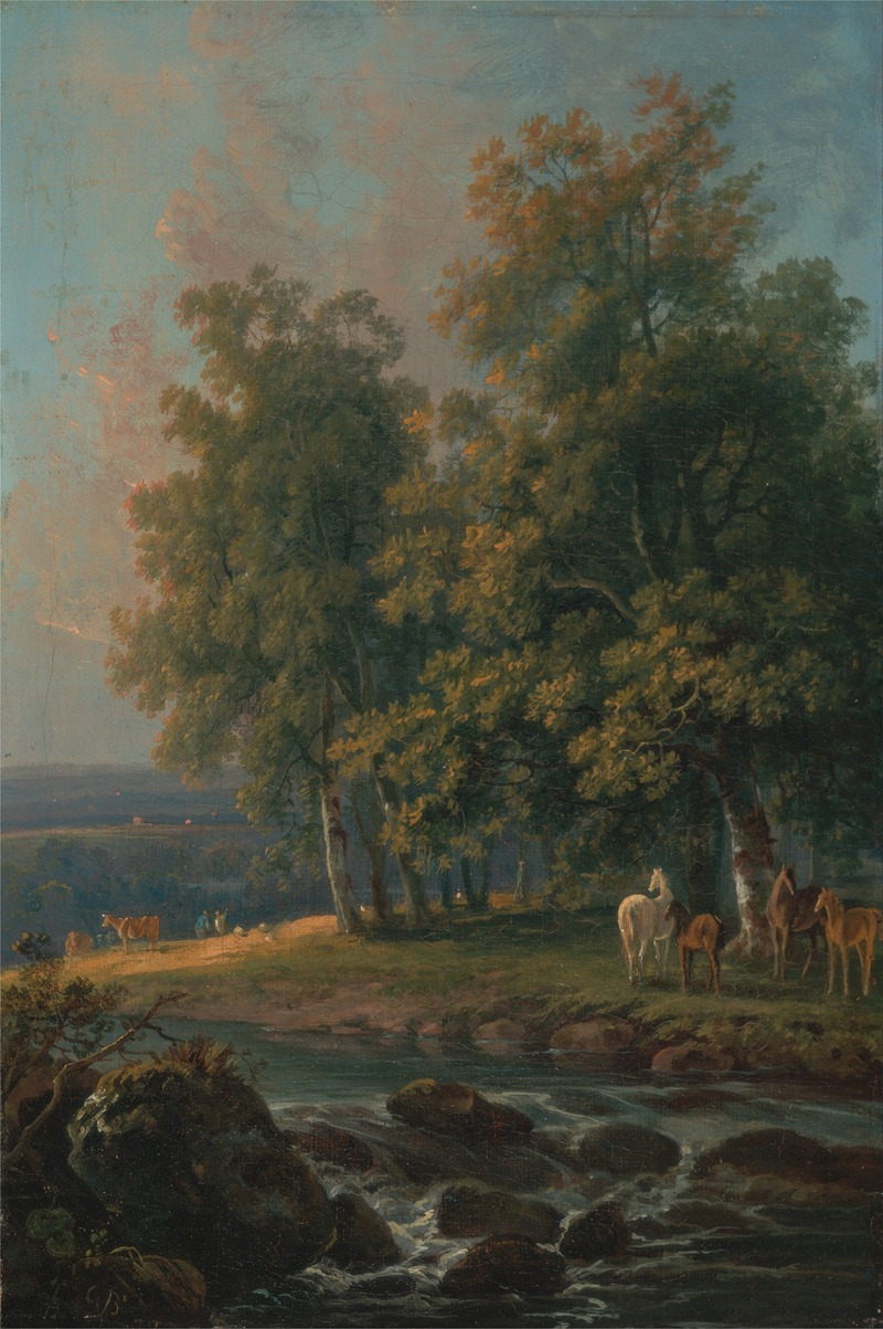 George Barret - Horses and Cattle by a River