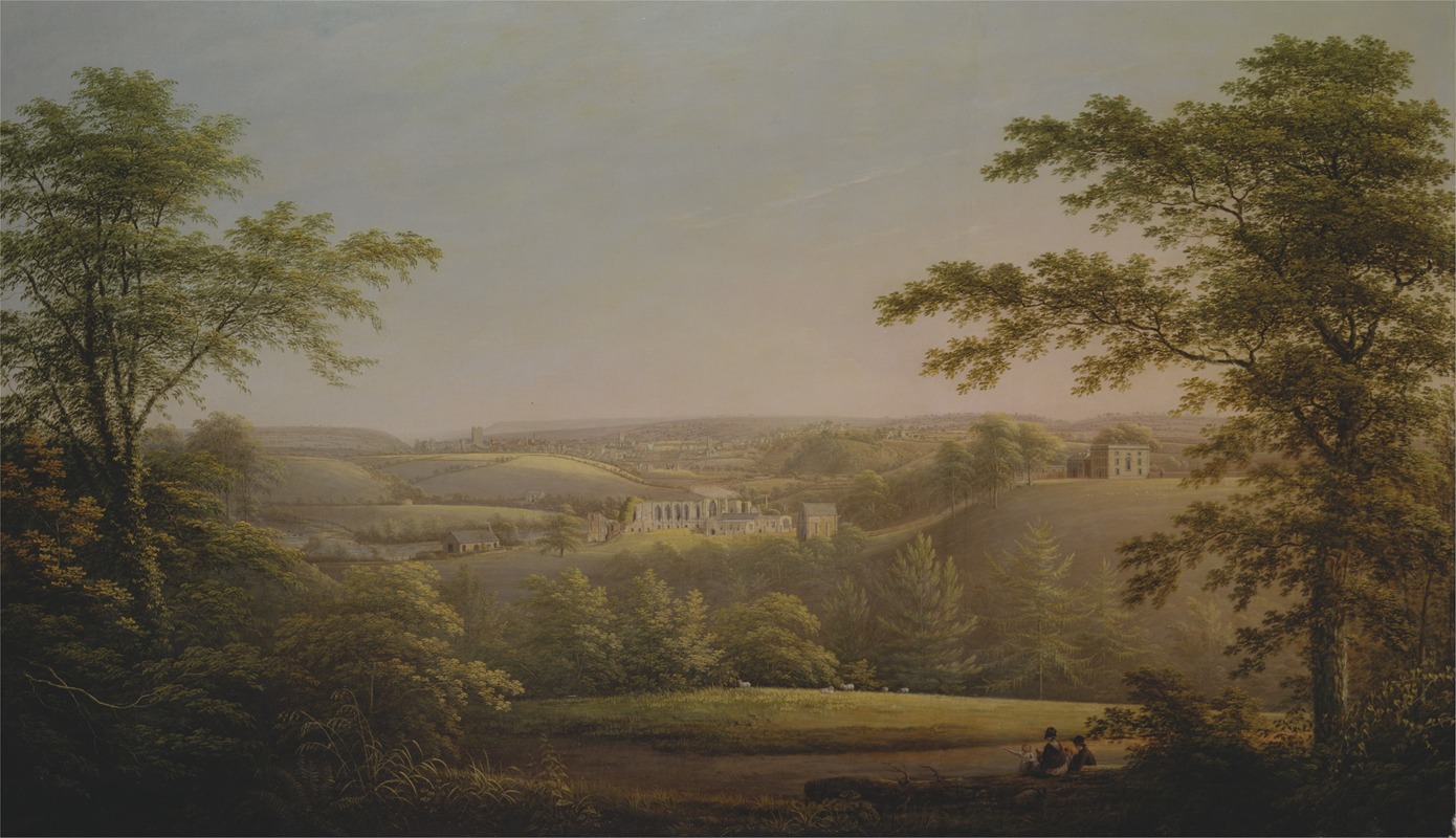 George Cuitt the Elder - Easby Hall and Easby Abbey with Richmond, Yorkshire in the Background