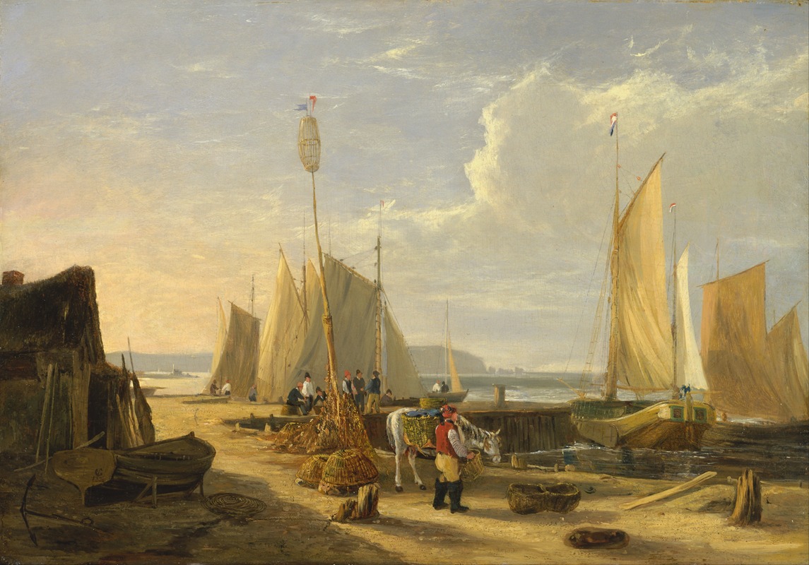 George Vincent - A Harbor Scene in the Isle of Wight, Looking Towards the Needles
