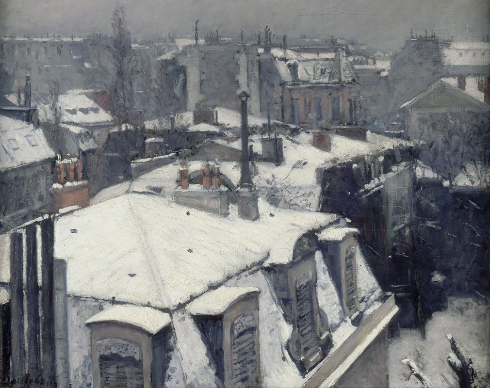 Gustave Caillebotte - Rooftops in the Snow (snow effect)
