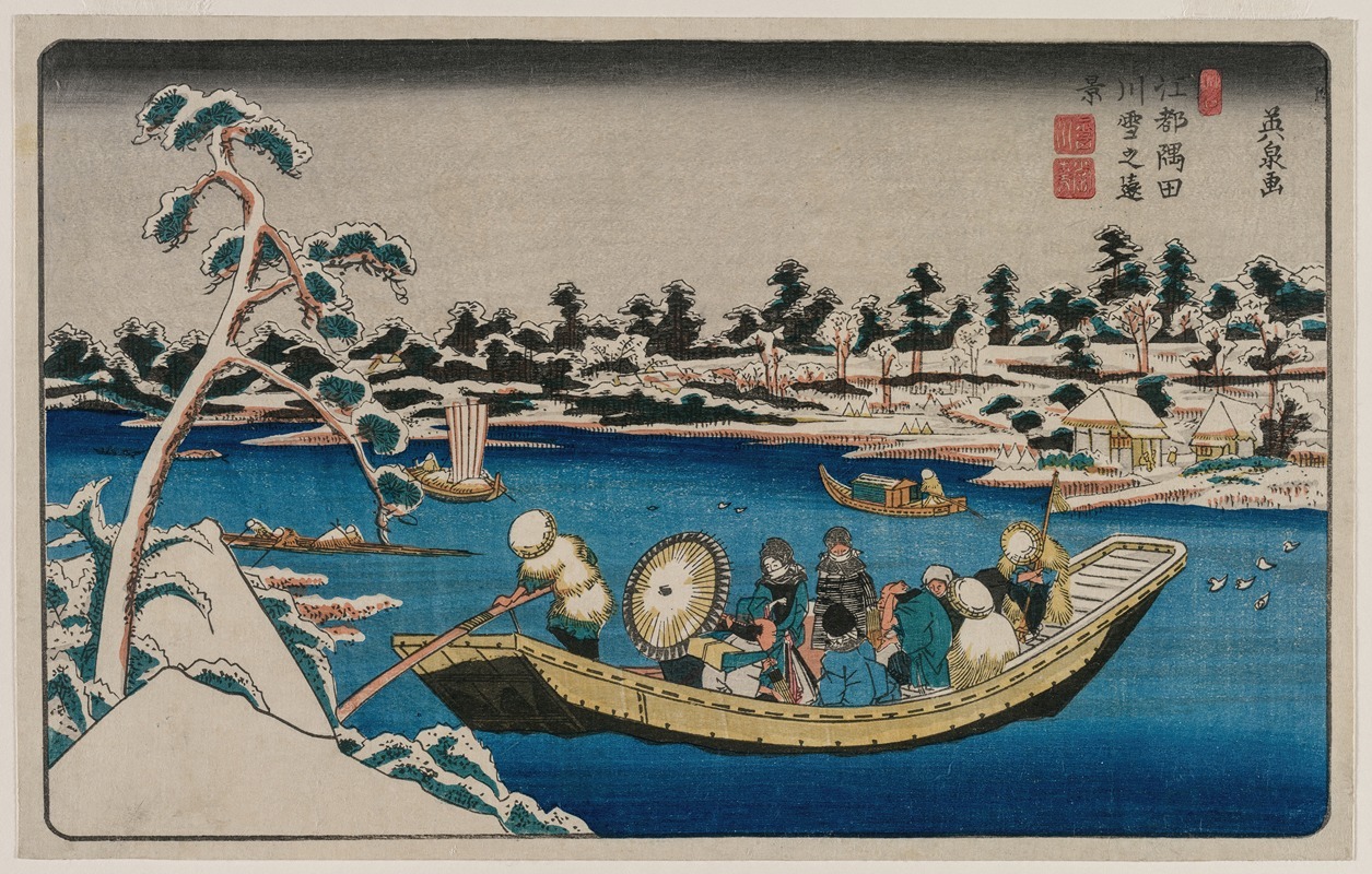 Keisai Eisen - A Distant View of Snow on the Sumida River in Edo