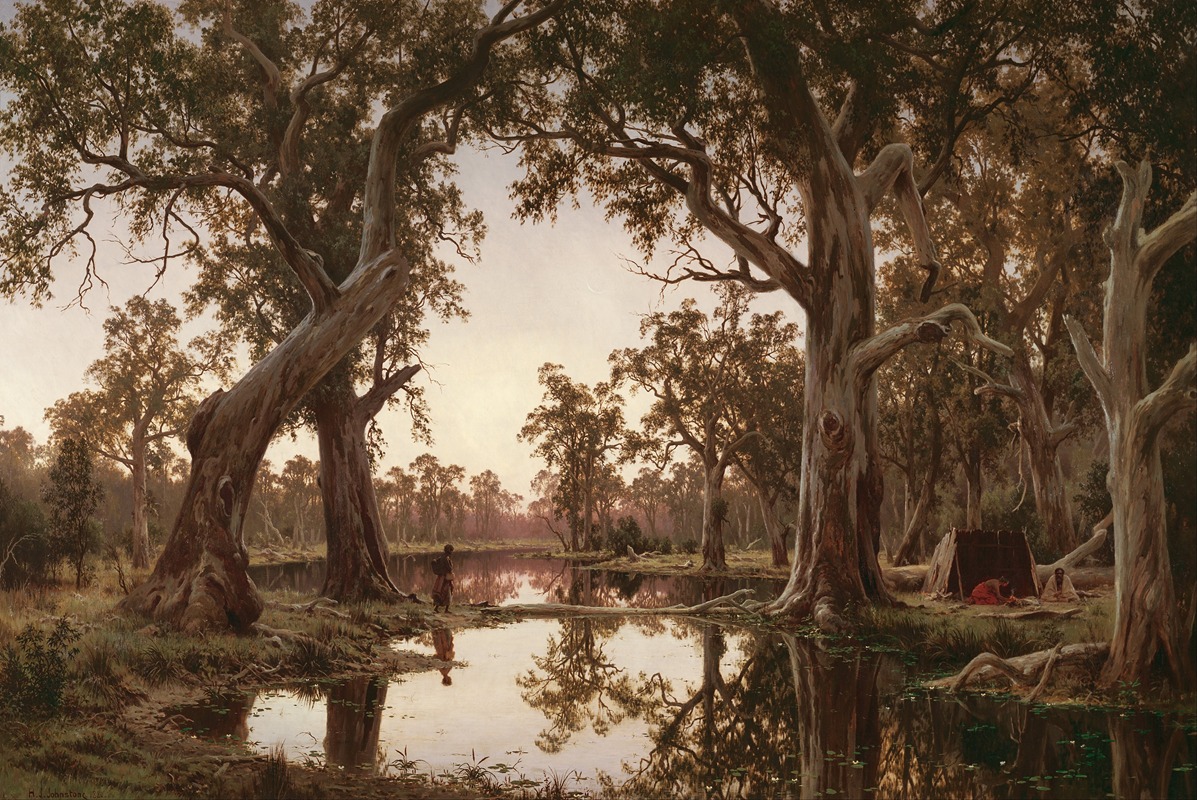 Henry James Johnstone - Evening shadows, backwater of the Murray, South Australia