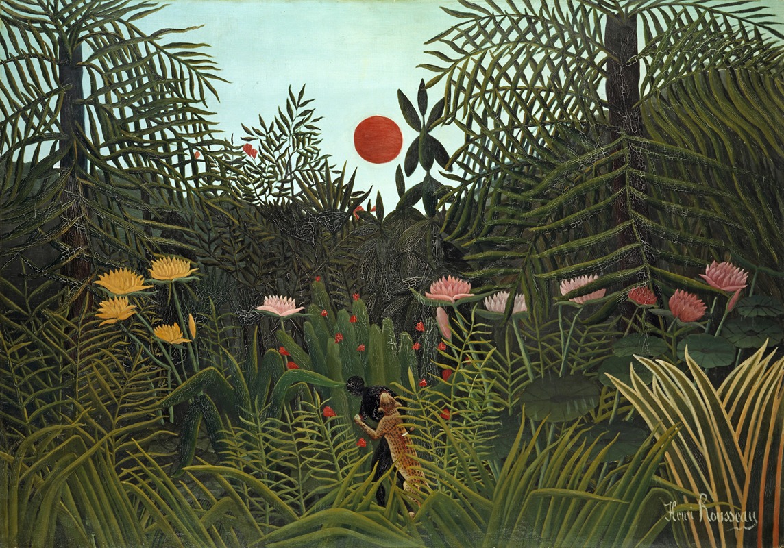 Henri Rousseau - Jungle with Setting Sun