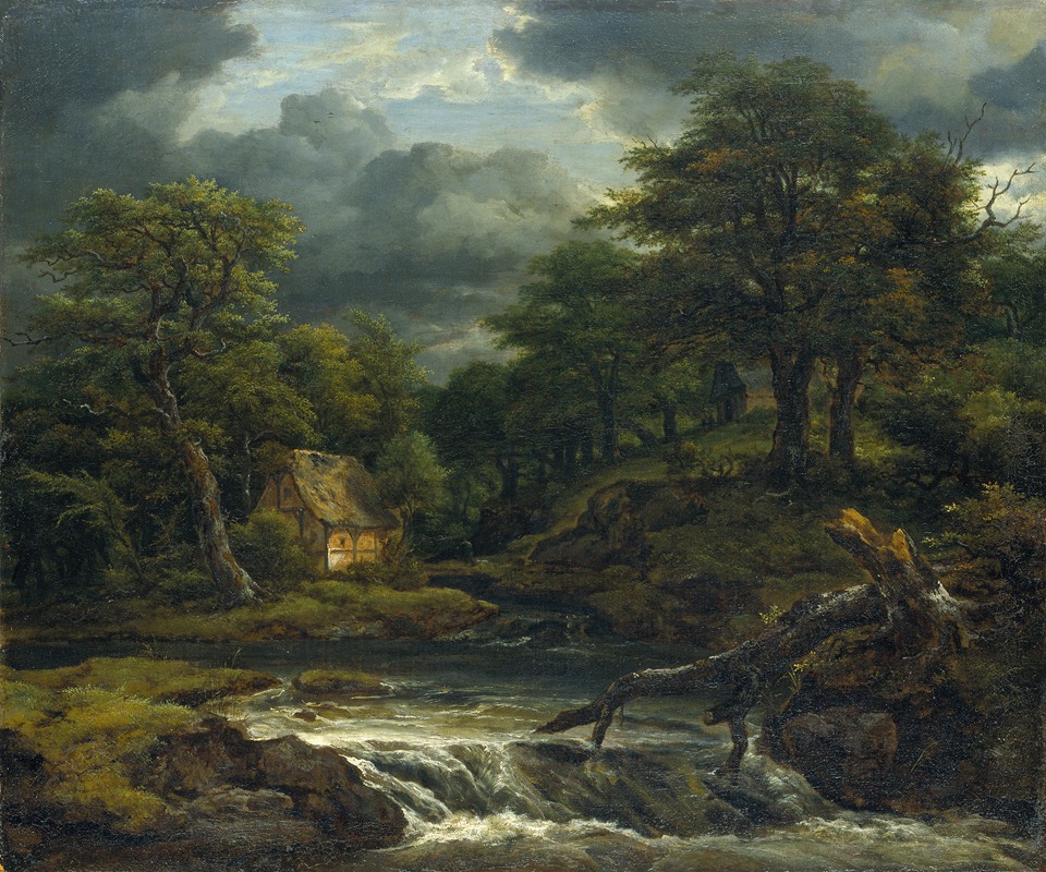 Jacob van Ruisdael - Wooded Landscape with Waterfall and Approaching Storm