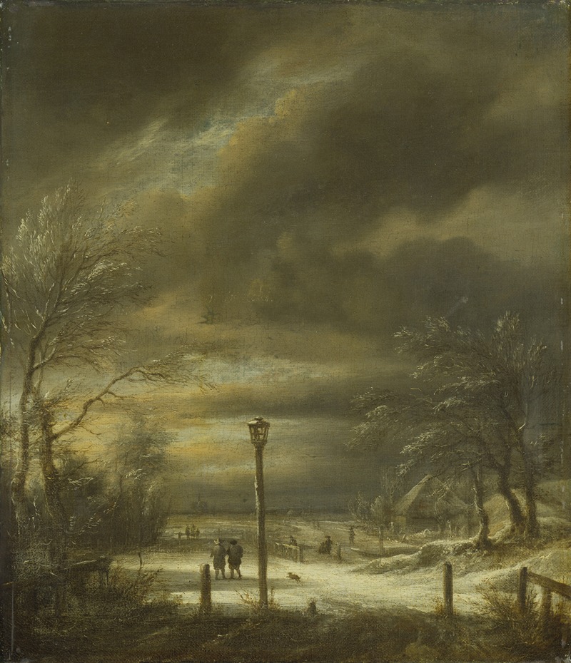 Jacob van Ruisdael - Winter Landscape near Haarlem with a Lamppost