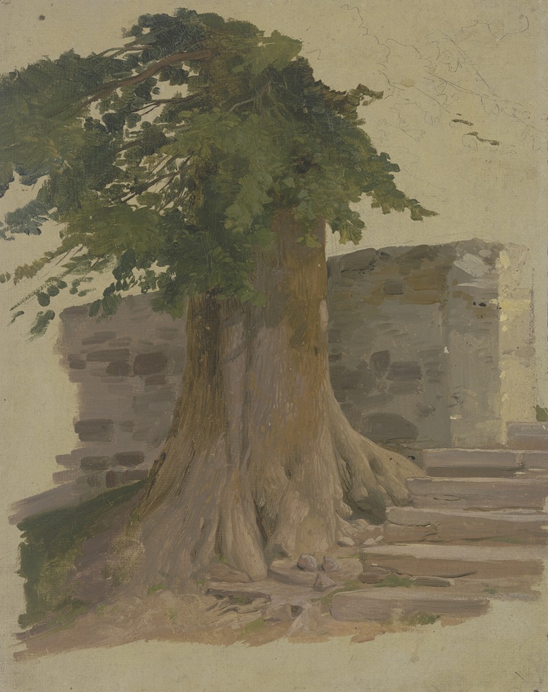 Jakob Becker - Alter Baum an einem Mauerstück