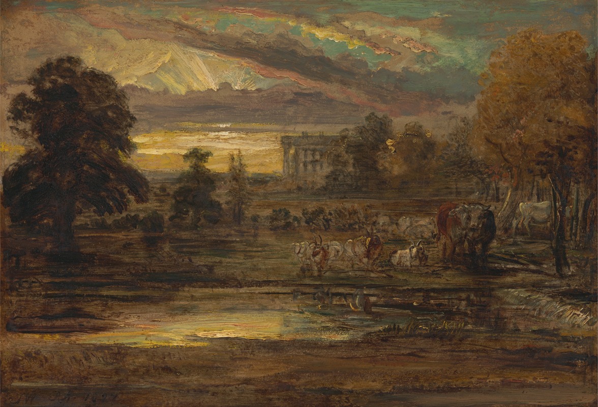 James Ward - Cattle at a Pool at Sunrise