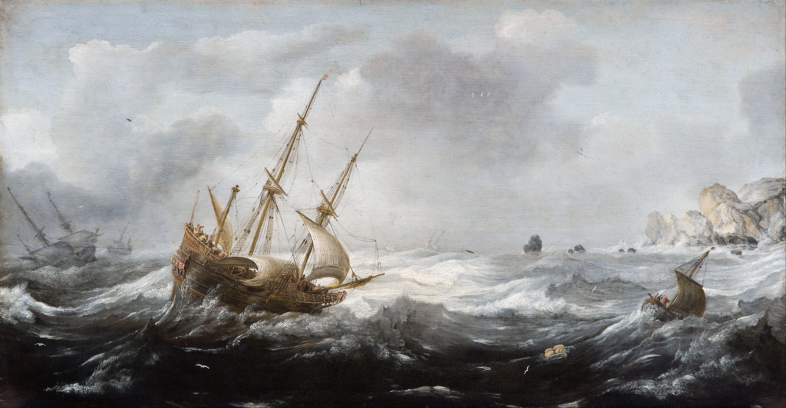 Jan Porcellis - Ships in a Storm on a Rocky Coast
