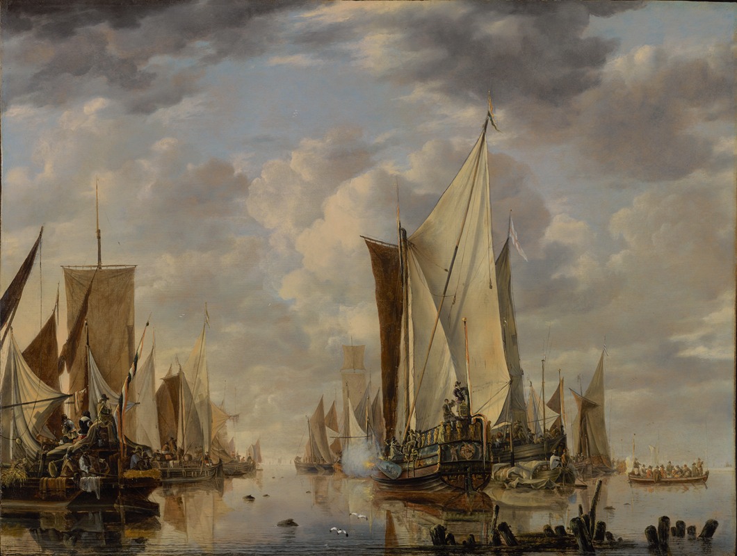 Jan van de Cappelle - Shipping in a Calm at Flushing with a States General Yacht Firing a Salute