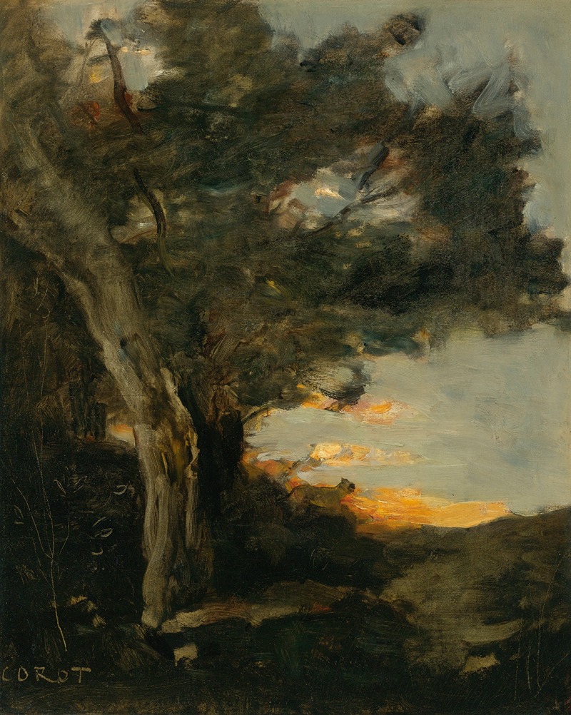 Jean-Baptiste-Camille Corot - Coucher De Soleil Avec Une Lionne