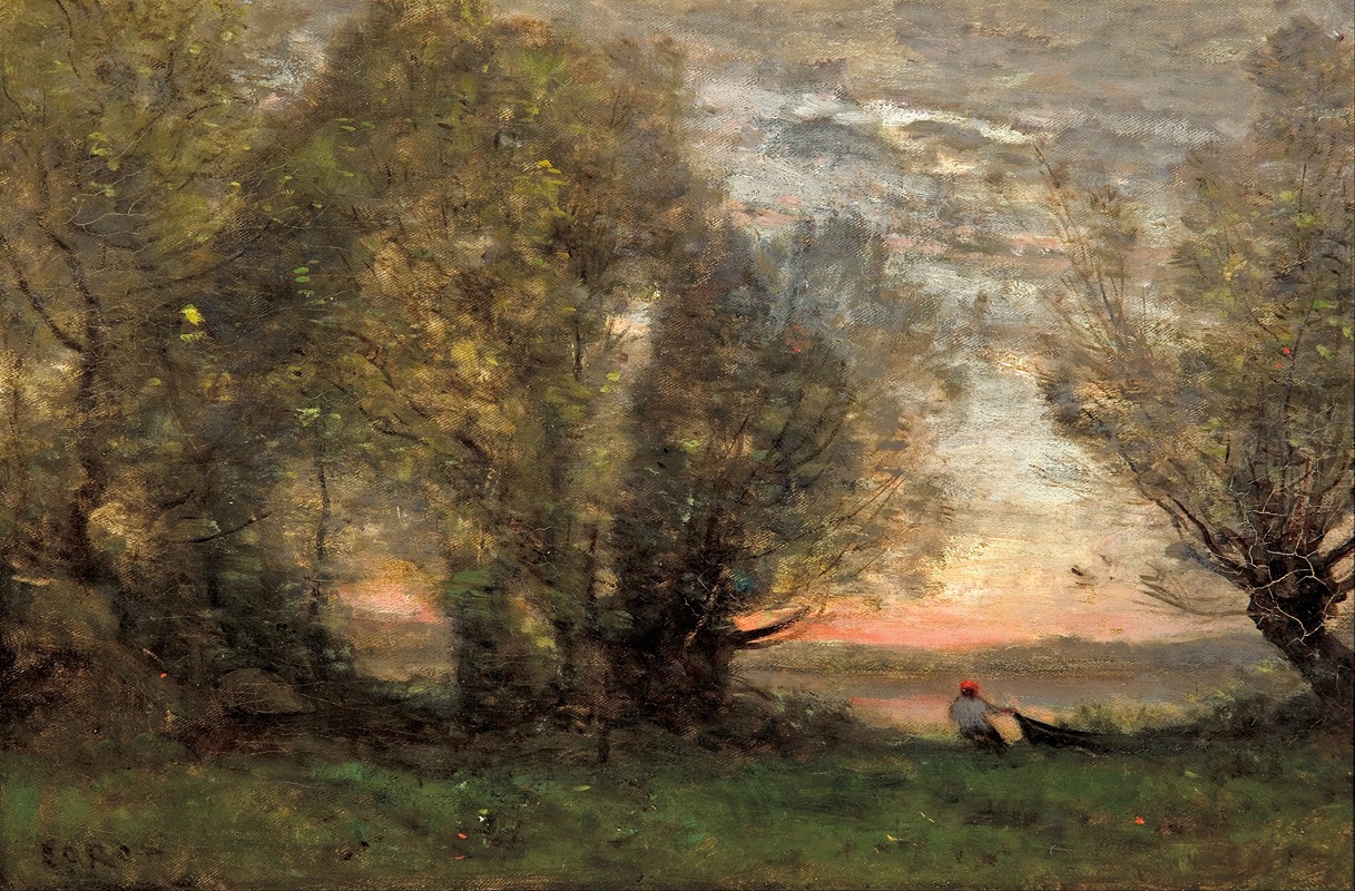 Jean-Baptiste-Camille Corot - The fisherman- evening effect