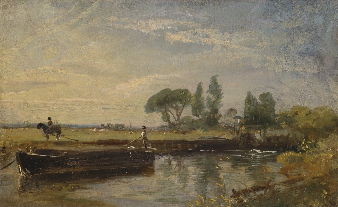 John Constable - Barge below Flatford Lock