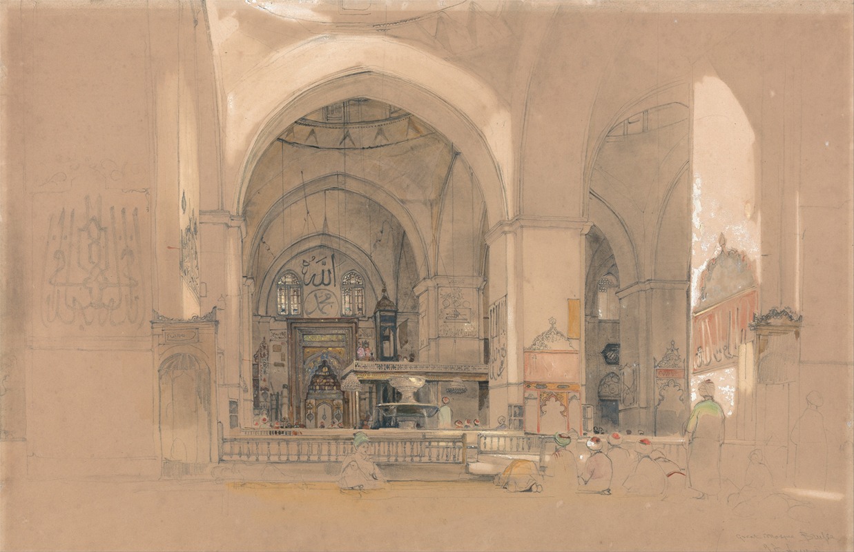 John Frederick Lewis - Interior of the Great Mosque, (Ulucami) Bursa, Turkey