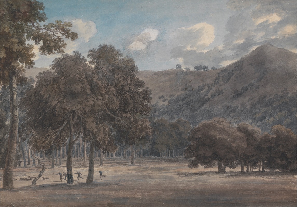 John Robert Cozens - Il Parco degli Astroni, The Wooded Crater Bottom with Hunt in Progress