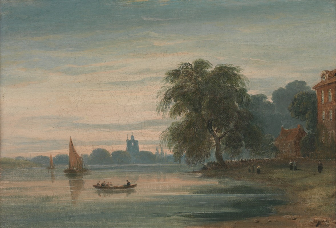 John Varley - A View along the Thames towards Chelsea Old Church
