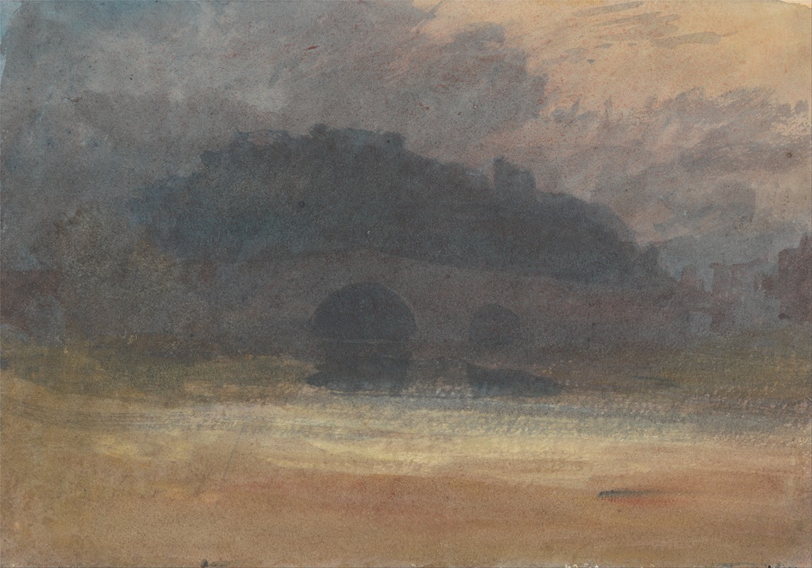 Joseph Mallord William Turner - Evening Landscape with Castle and Bridge in Yorkshire