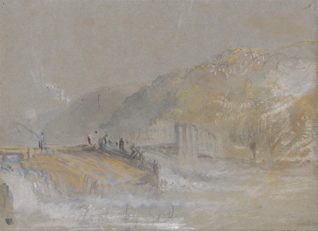 Joseph Mallord William Turner - Foul by God: River Landscape with Anglers Fishing From a Weir