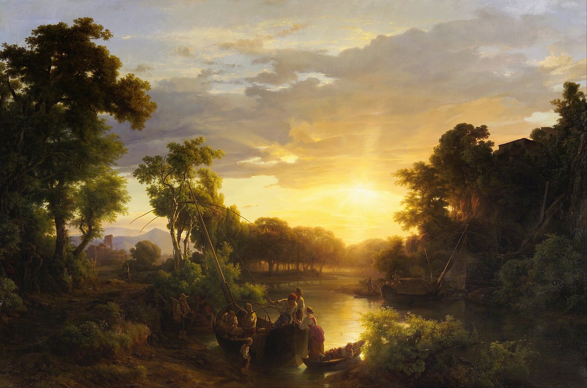 Károly Markó - Italian Landscapes at Sunset, Fishermen