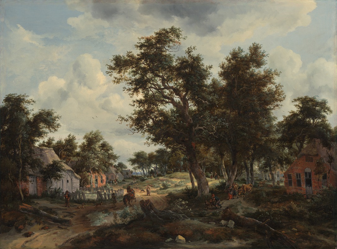 Meindert Hobbema - A Wooded Landscape with Travelers on a Path through a Hamlet