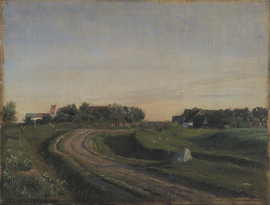 P. C. Skovgaard - Vejby with the Church seen from the North. Evening Light. Zealand