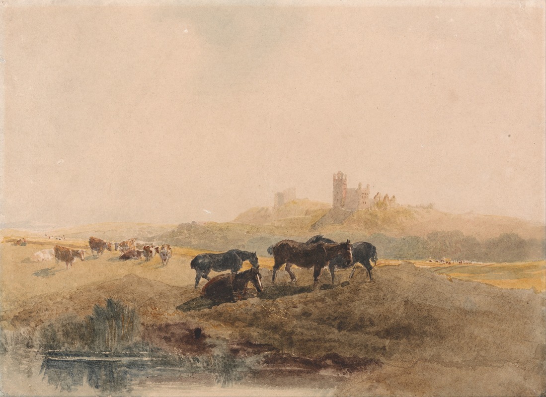 Peter DeWint - Horses Resting in a Meadow near Bolsover Castle