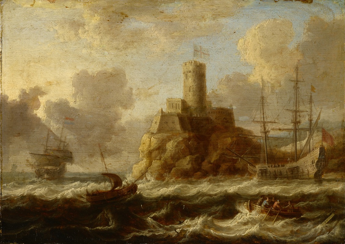 Peter van de Velde - Coastal Fortress with Stormy Sea